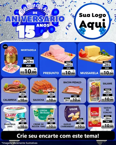 Modelo de Rede Social para Feed Instagram com o tema Promoção de Aniversário - 15 Anos para Frios e Laticínios