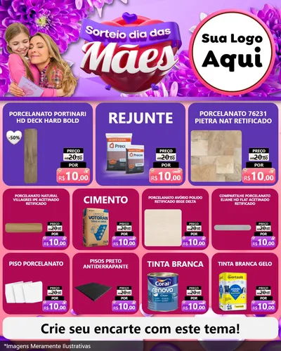 Modelo de Rede Social para Feed Instagram com o tema Sorteio Dia das Mães para Pisos e revestimentos
