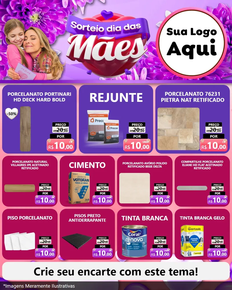Modelo de Rede Social para Feed Instagram com o tema Sorteio Dia das Mães para Pisos e revestimentos