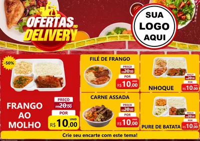 Modelo de Encarte para Encarte A4 Horizontal com o tema Ofertas no Delivery para Restaurante
