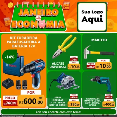 Modelo de Rede Social para Feed Facebook com o tema Janeiro da Economia para Maquinas e Ferramentas