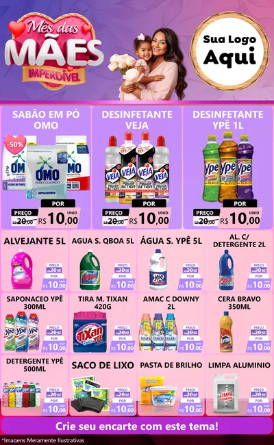 Modelo de Encarte para Encarte Grande com o tema Mês das Mães Imperdível para Produtos de Limpeza