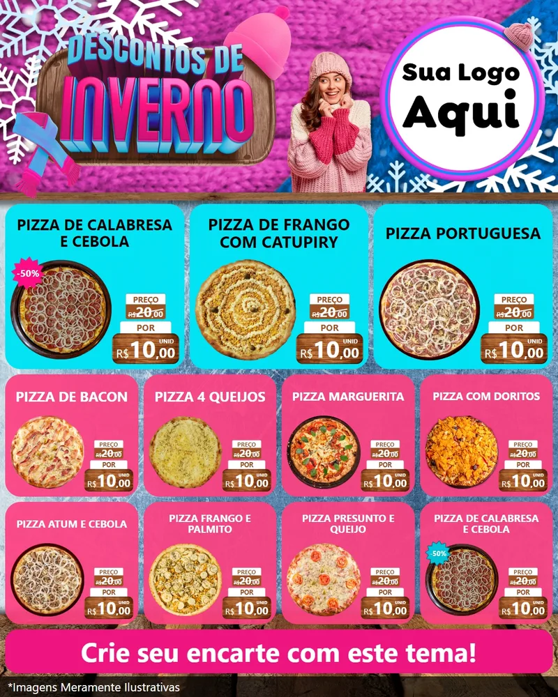 Modelo de Rede Social para Feed Instagram com o tema Descontos de Inverno para Pizzaria