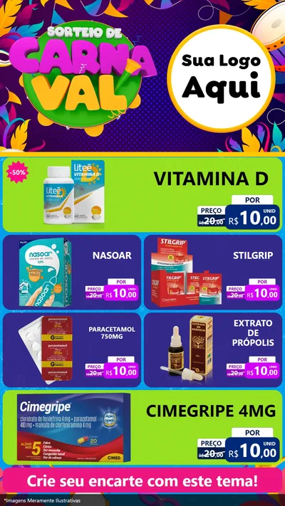 Modelo de TV para TV Vertical com o tema Sorteio de Carnaval para Farmácia