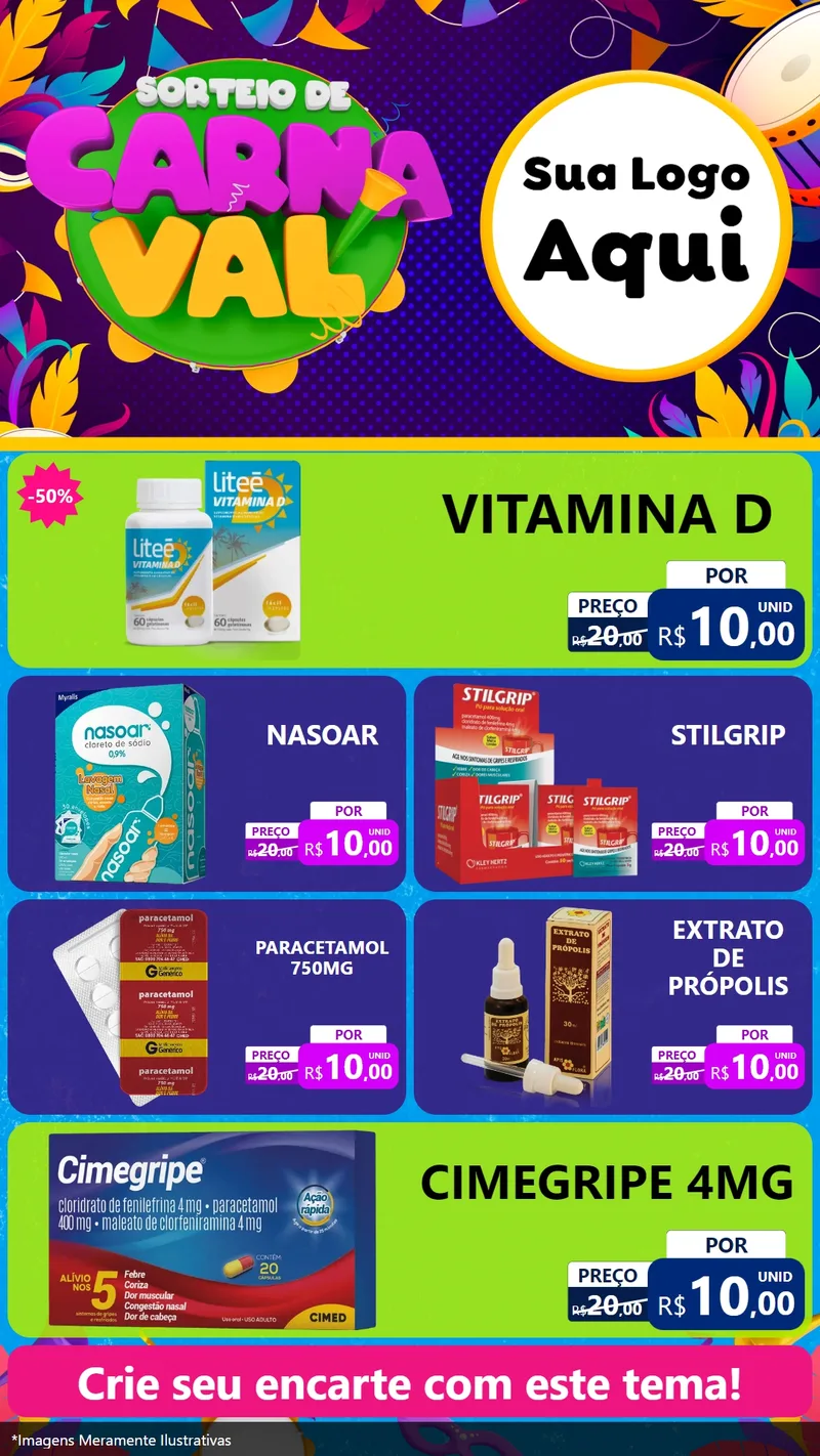 Modelo de TV para TV Vertical com o tema Sorteio de Carnaval para Farmácia