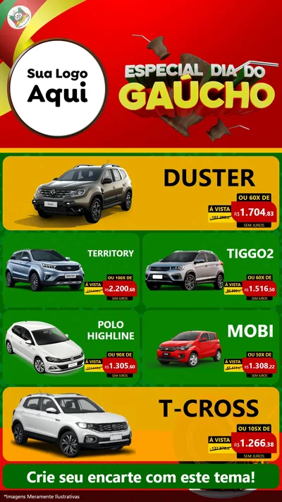 Modelo de TV para TV Vertical com o tema Especial Dia do Gaúcho para Concessionaria de Carros