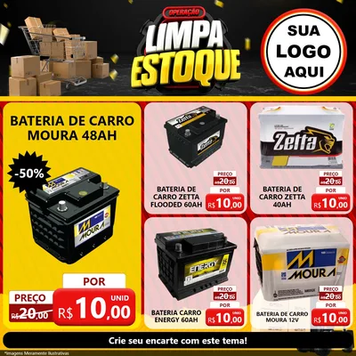 Modelo de Rede Social para Feed Facebook com o tema Operação Limpa Estoque para Baterias Elétricas
