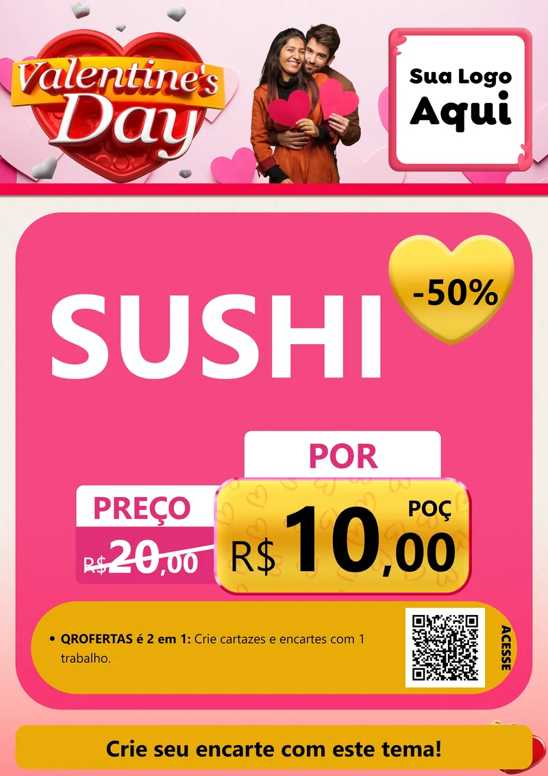 Modelo de Cartaz para Cartaz A4 Vertical com o tema Valentine's Day para Comida japonesa