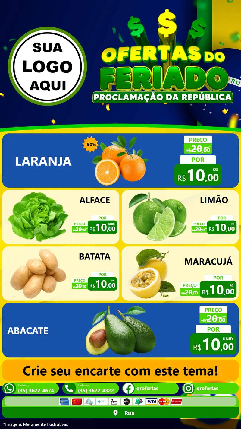 Modelo de TV para TV Vertical com o tema Ofertas do Feriado - Proclamação da República para Hortifrúti