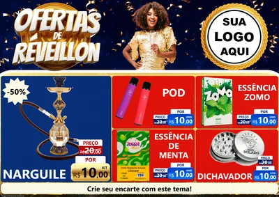 Modelo de Encarte para Encarte A4 Horizontal com o tema Ofertas de Réveillon para Tabacaria