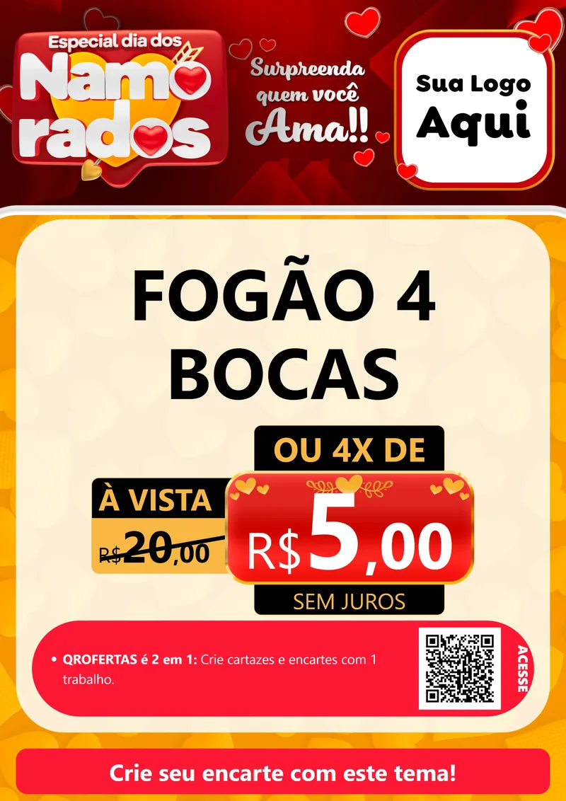 Modelo de Cartaz para Cartaz A4 Vertical com o tema Especial Dia dos Namorados para Móveis e Eletro