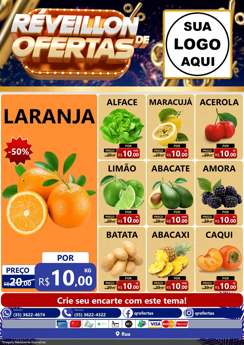 Modelo de Encarte para Encarte A4 Vertical com o tema Réveillon de Ofertas para Hortifrúti