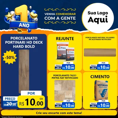 Modelo de Rede Social para Feed Facebook com o tema Um Ano de Aniversário para Pisos e revestimentos