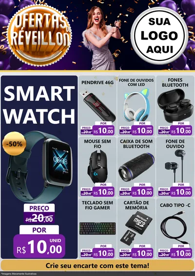 Modelo de Encarte para Encarte A4 Vertical com o tema Ofertas de Réveillon para Informática