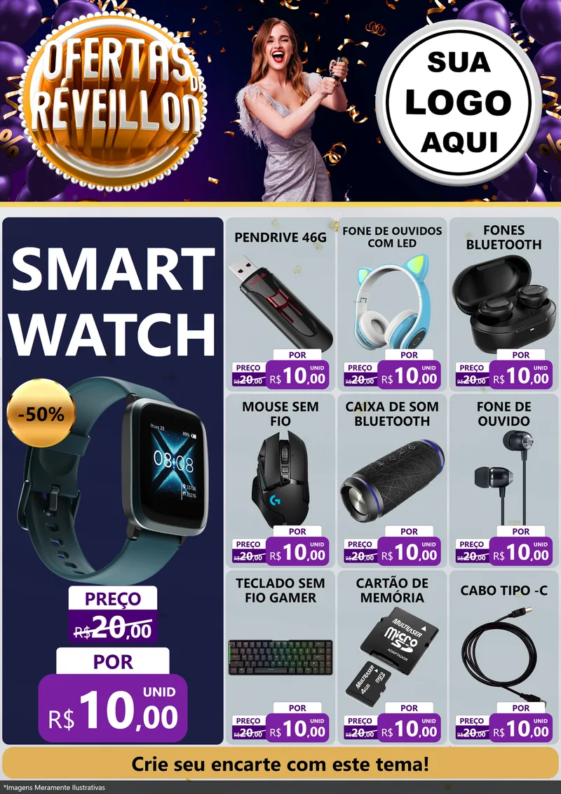 Modelo de Encarte para Encarte A4 Vertical com o tema Ofertas de Réveillon para Informática