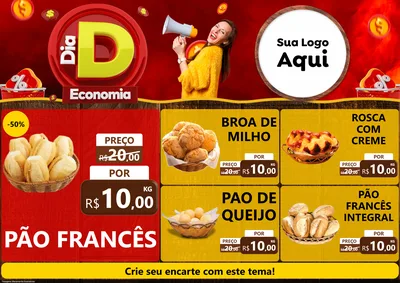 Modelo de Encarte para Encarte A4 Horizontal com o tema Dia D Economia para Padaria
