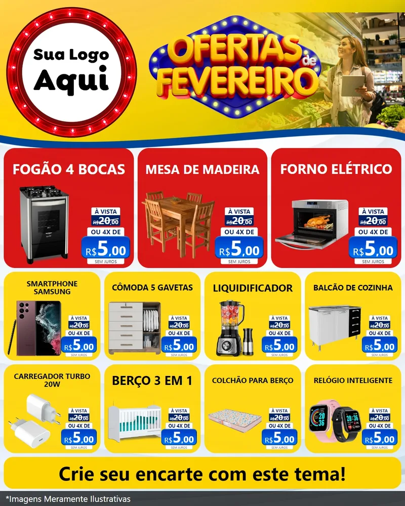 Modelo de Rede Social para Feed Instagram com o tema Ofertas de Fevereiro para Móveis e Eletro