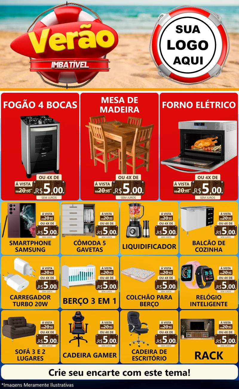 Modelo de Encarte para Encarte Grande com o tema Verão Imbatível para Móveis e Eletro