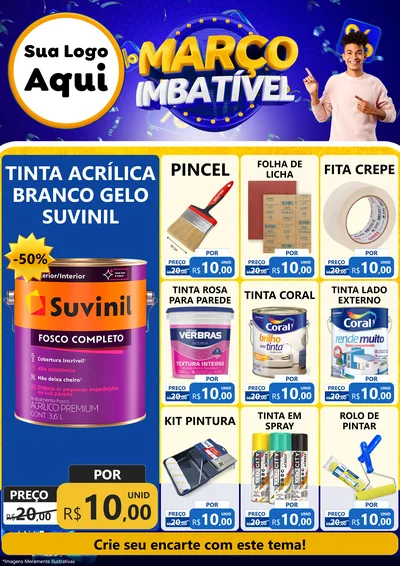 Modelo de Encarte para Encarte A4 Vertical com o tema Março Imbatível para Tintas e Ferramentas