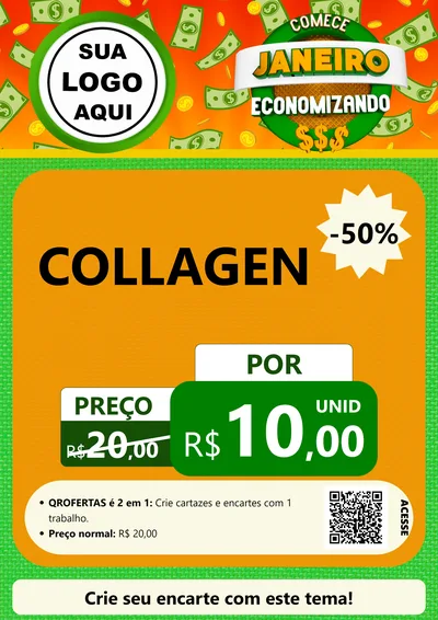 Modelo de Cartaz para Cartaz A4 Vertical com o tema Comece Janeiro Economizando para Suplementos alimentares
