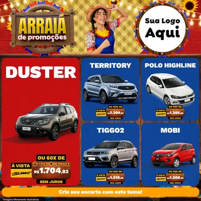 Modelo de Rede Social para Feed Facebook com o tema Arraiá de Promoções para Concessionaria de Carros