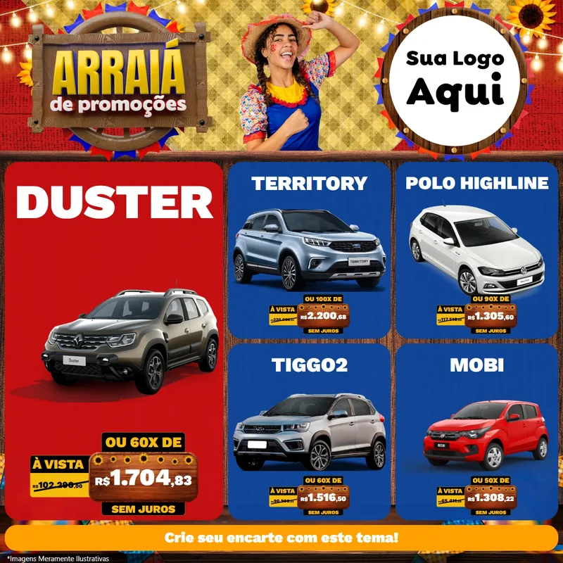 Modelo de Rede Social para Feed Facebook com o tema Arraiá de Promoções para Concessionaria de Carros