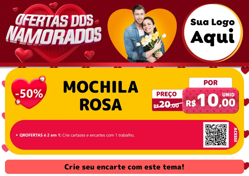 Modelo de Cartaz para Cartaz A4 Horizontal com o tema Ofertas Dos Namorados para Papelaria