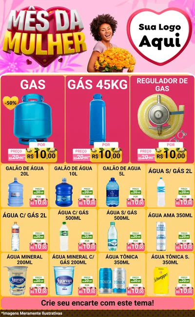 Modelo de Encarte para Encarte Grande com o tema Mês da Mulher para Água e gás