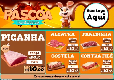Modelo de Encarte para Encarte A4 Horizontal com o tema Páscoa Fantástica para Açougue