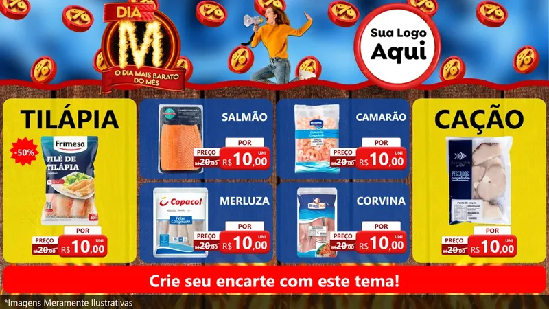 Modelo de TV para TV Horizontal com o tema Dia M - O Dia Mais Barato Do Mês para Peixaria