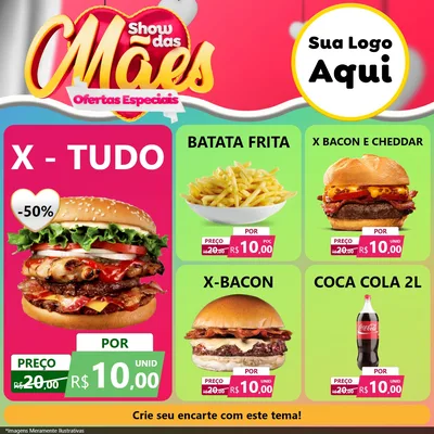 Modelo de Rede Social para Feed Facebook com o tema Show das Mães - Ofertas Especiais para Hamburgueria