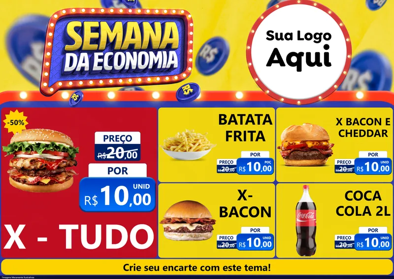 Modelo de Encarte para Encarte A4 Horizontal com o tema Semana da Economia para Hamburgueria
