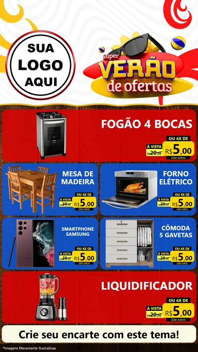 Modelo de TV para TV Vertical com o tema Super Verão de Ofertas para Móveis e Eletro