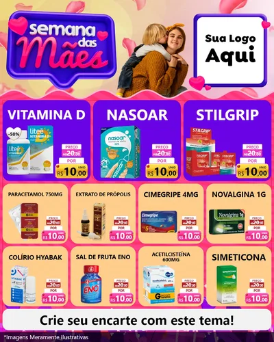Modelo de Rede Social para Feed Instagram com o tema Semana das Mães para Farmácia