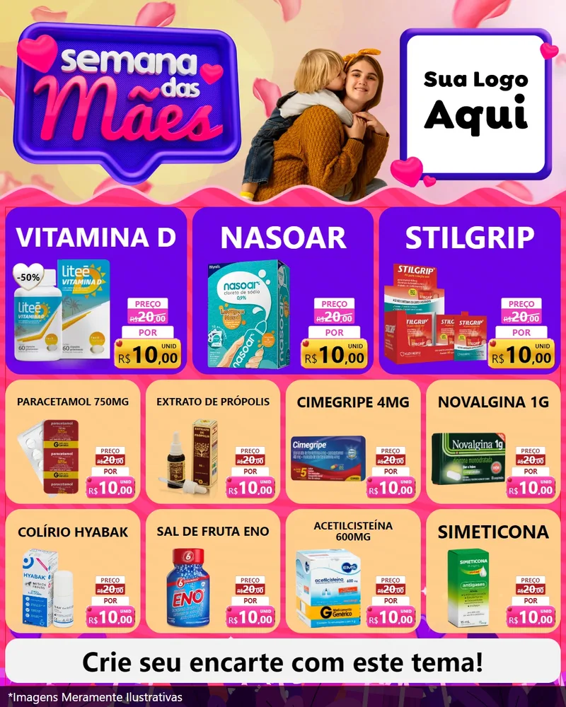 Modelo de Rede Social para Feed Instagram com o tema Semana das Mães para Farmácia