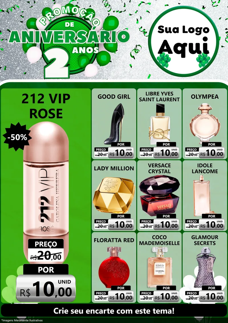 Modelo de Encarte para Encarte A4 Vertical com o tema Promoção de Aniversário - 2 Anos para Perfumes