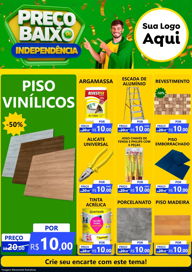Modelo de Encarte para Encarte A4 Vertical com o tema Preço Baixo de Independência para Material para Construção