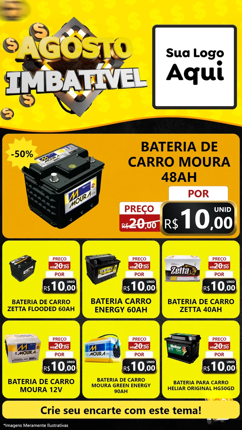 Modelo de Rede Social para Stories com o tema Agosto Imbatível para Baterias Elétricas