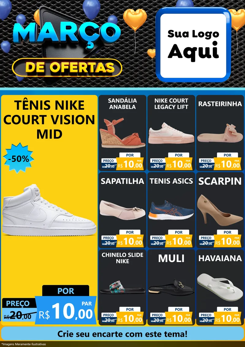 Modelo de Encarte para Encarte A4 Vertical com o tema Março de Ofertas para Calçados