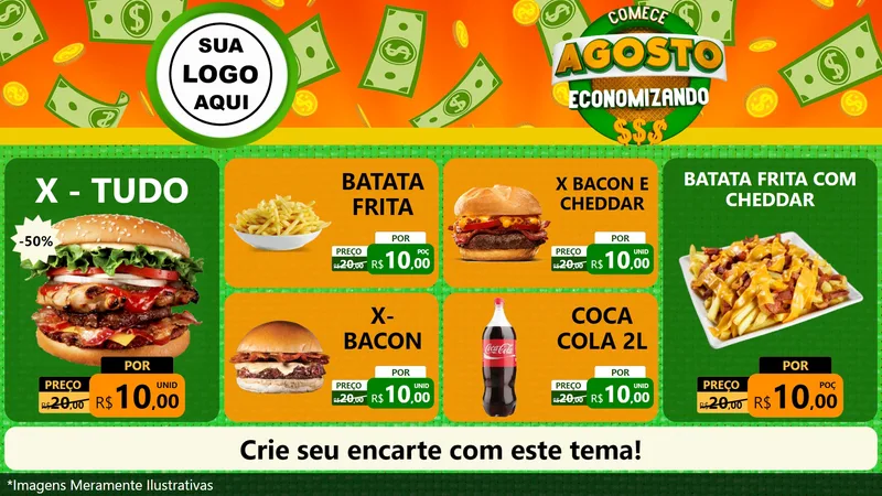 Modelo de TV para TV Horizontal com o tema Comece Agosto Economizando para Hamburgueria