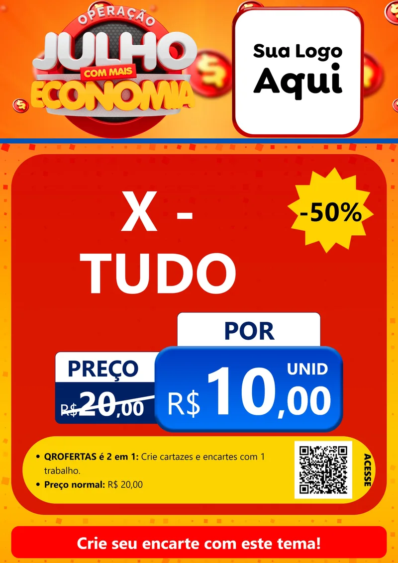 Modelo de Cartaz para Cartaz A4 Vertical com o tema Operação Julho Com Mais Economia para Hamburgueria
