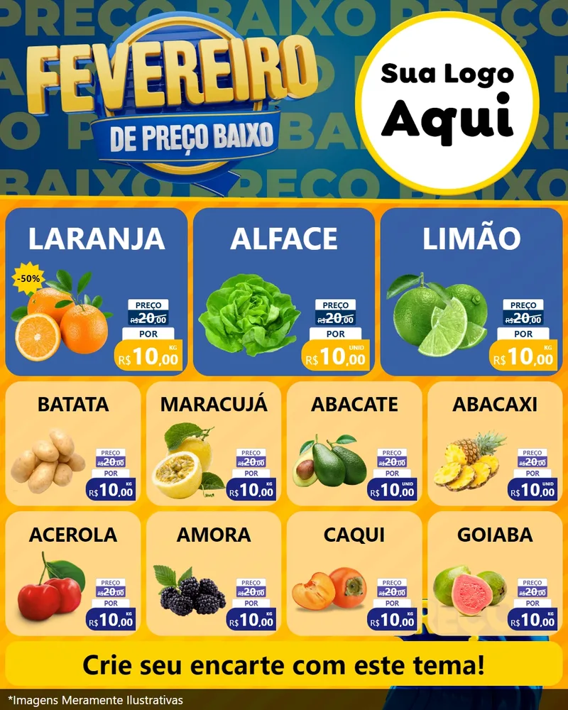 Modelo de Rede Social para Feed Instagram com o tema Fevereiro de Preço Baixo para Hortifrúti