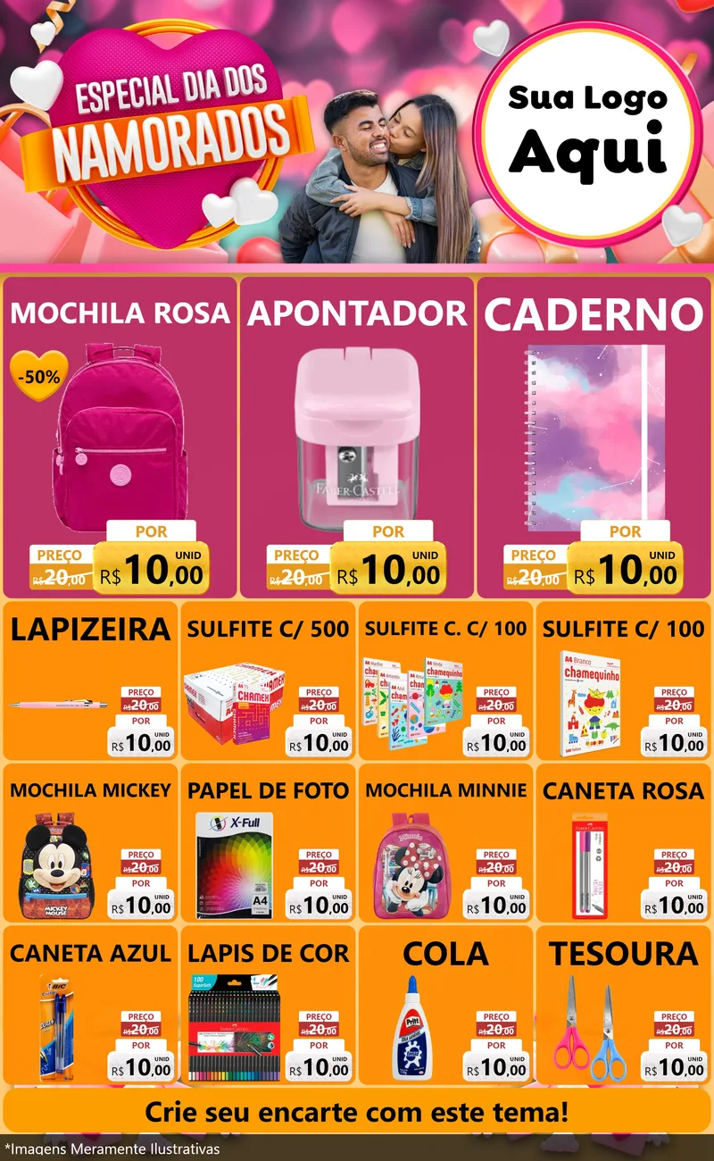 Modelo de Encarte para Encarte Grande com o tema Especial Dia dos Namorados para Papelaria