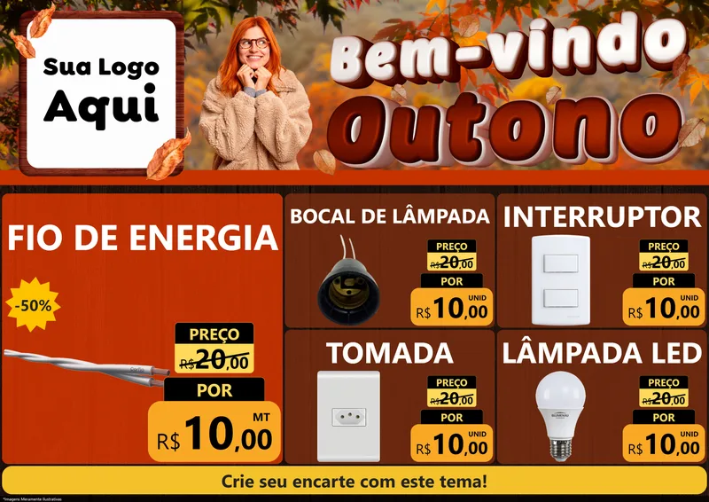 Modelo de Encarte para Encarte A4 Horizontal com o tema Bem-vindo Outono para Materiais Elétricos