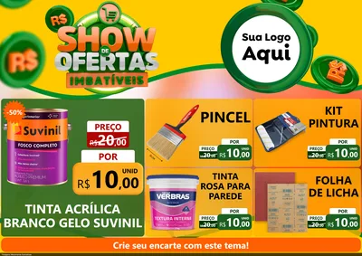 Modelo de Encarte para Encarte A4 Horizontal com o tema Show de Ofertas Imbatíveis para Tintas e Ferramentas