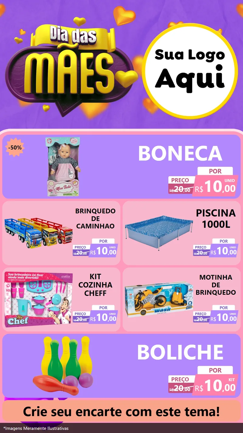 Modelo de TV para TV Vertical com o tema Dia das Mães para Brinquedos