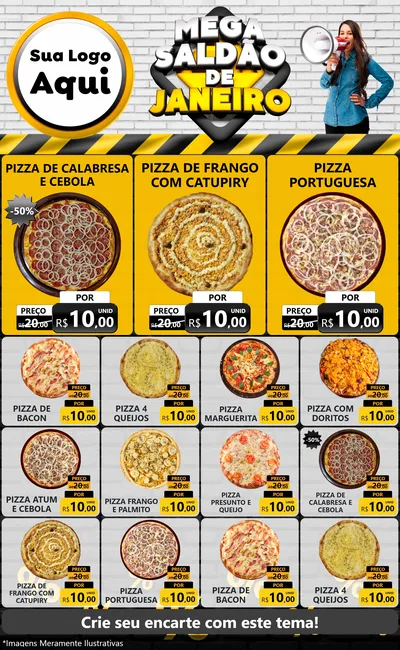 Modelo de Encarte para Encarte Grande com o tema Mega Saldão de Janeiro para Pizzaria