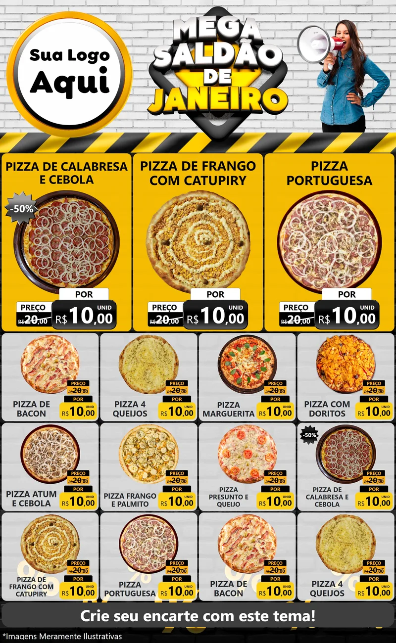 Modelo de Encarte para Encarte Grande com o tema Mega Saldão de Janeiro para Pizzaria