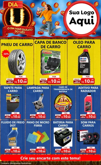 Modelo de Encarte para Encarte Grande com o tema Dia U - O Dia Mais Barato Do Mês para Auto peças