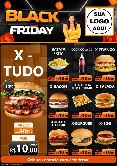 Modelo de Encarte para Encarte A4 Vertical com o tema Black Friday para Hamburgueria